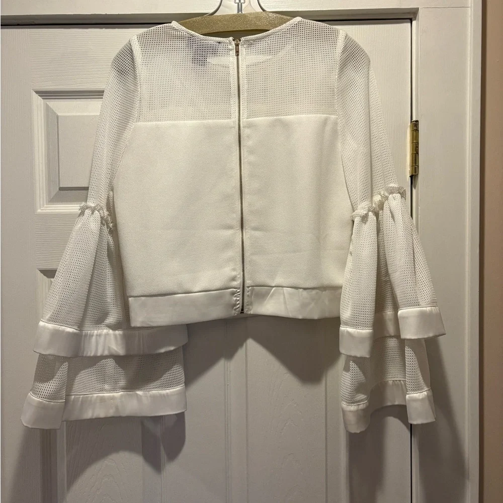 Gracia White Mesh Bell-Sleeve Blouse - Picture 2 of 4